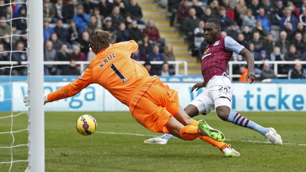 Aston Villa's Christian Benteke finds the back of the net against Newcastle on Saturday but the goal is disallowed.