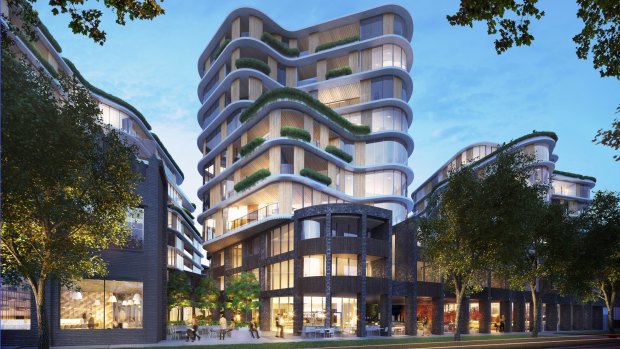 An artist's impression of developer Gurner's new 10-level plan for 26-56 Queens Parade, North Fitzroy. The design, by Cox Architecture, is the third design for the site. 