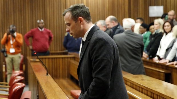Oscar Pistorius reacts after sentencing at South Africa's High Court on July 6.