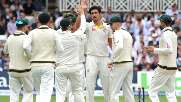 New era for Test cricket: Mitchell Starc celebrates a wicket during the last Ashes series played in England. The old enemy appear set to host the first match of the new Test Championship in 2019.
