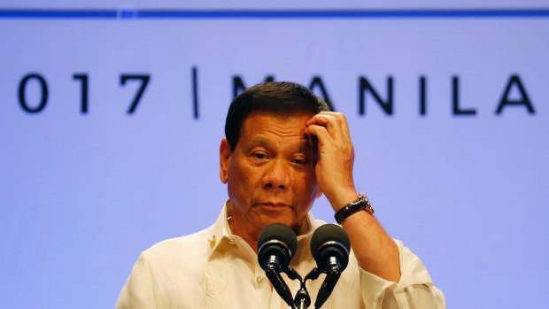 Philippine President Rodrigo Duterte speaks at the conclusion of the 30th ASEAN Leaders' Summit in Manila.