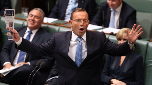 Prime Minister Tony Abbott withdraws after describing Opposition Leader Bill Shorten as "the Dr Goebbels of economic policy" during question time on Thursday.