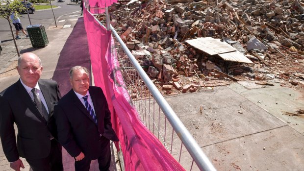 Victorian Planning Minister Richard Wynne (left) and Melbourne Lord Mayor Robert Doyle have gone to VCAT to get the Corkman Irish Pub rebuilt.