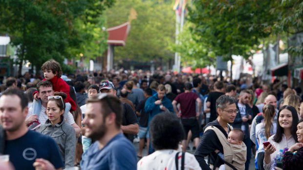 Crowds enjoy the 2017 Multicultural Festival in Canberra. United Voice secretary Lyndal Ryan said a security guard at this event told her some of his fellow guards were subcontracted by head contractor SNP Security.
