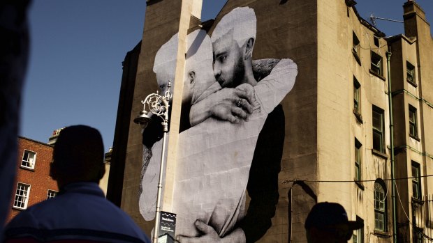 A pro-equality mural by artist Joe Caslin on the side of the Mercantile building in Dublin.