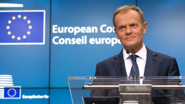 European Council President Donald Tusk announces the deal on Thursday.