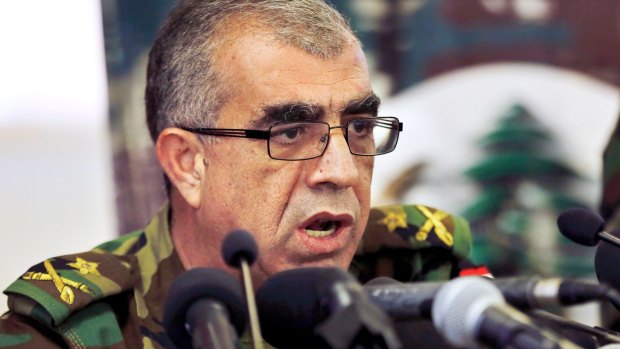 Brigadier General Ali Qanso, Lebanese chief military spokesman, during a press conference in Yarzeh near Beirut on Saturday.