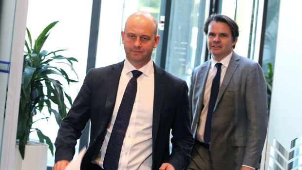 Fronting up: NRL chief Todd Greenberg and integrity unit boss Nick Weeks.