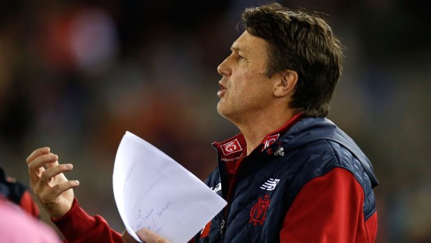 Paul Roos addresses his players during a break in the game against Greater Western Sydney on Sunday.