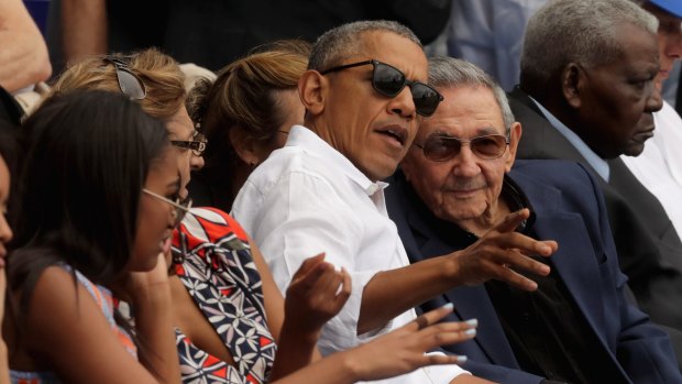 US President Barack Obama and Cuban President Raul Castro at a baseball game in Havana in March. 