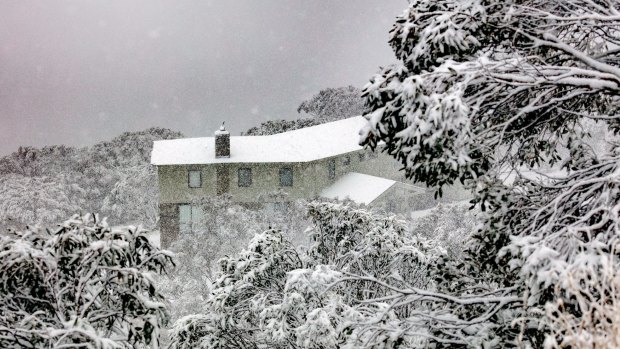 Snow at Mt Hotham in Victoria on Wednesday as the most intense cold front of the season moved through,