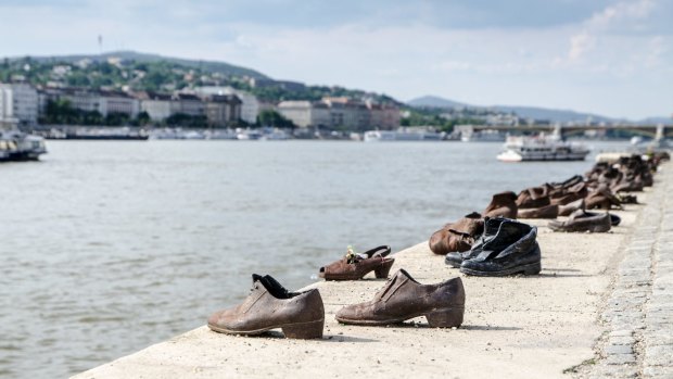Sculpted shoes as a Memorial for Jews killed during WWII besides the Danube in Budapest. 