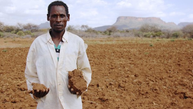 A farmer in his barren field in Sewena, Bale Zone, Ethiopia. 