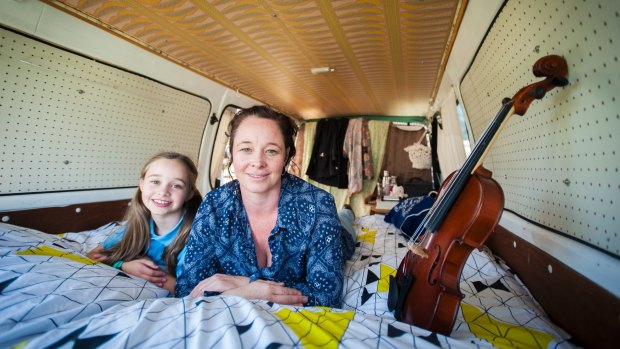 Eve 9 and Melissa Smith from Geelong, currently camping in their van at the festival.