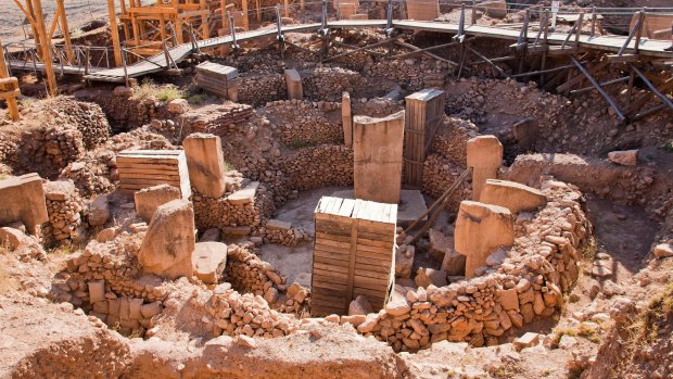 The remains of an ancient Neolithic sanctuary built on a hilltop in Gobeklitepe in Sanliurfa, Turkey. This is one of the oldest religious structures in the world. 