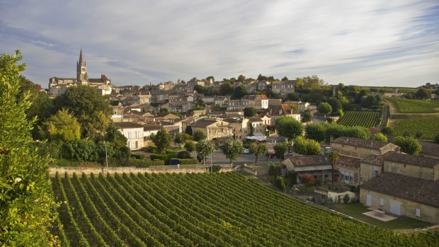 The village of St Emilion among the vineyards of the Bordeaux region.