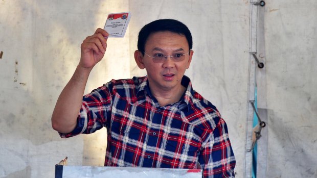Jakarta's governor Basuki Ahok Tjahaja Purnama casts his ballot last week.