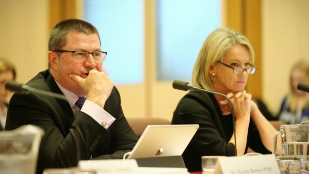 Department of Health Secretary Martin Bowles and Senator Fiona Nash at the Senate estimates hearing. 