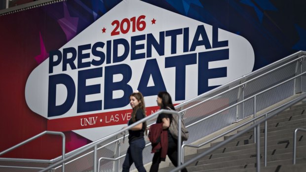 Signage outside the Thomas & Mack Centre, at the University of Nevada, Las Vegas, promotes the third presidential debate.