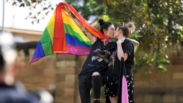 Same sex marriage supporters at the "Straight Lives Matter" rally in Sydney. 