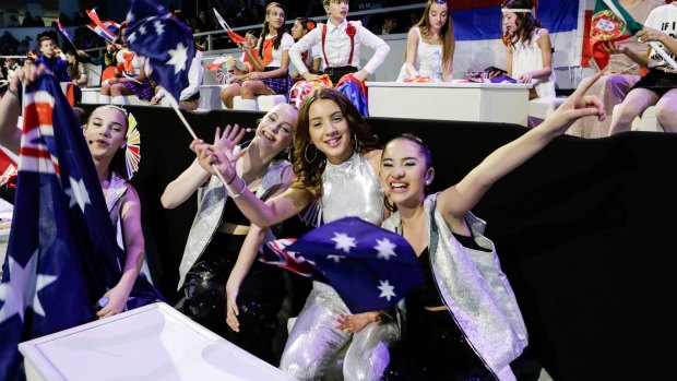Junior Eurovision Australian contestant Isabella Clarke, 13, (centre) from Melbourne. Isabella placed third in the international song contest.
