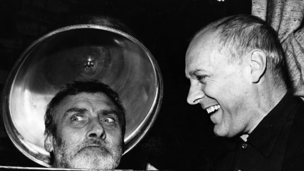 A pair of comedians: Spike Milligan with Bill Kerr during a rehearsal for The Bed Sitting Room.
