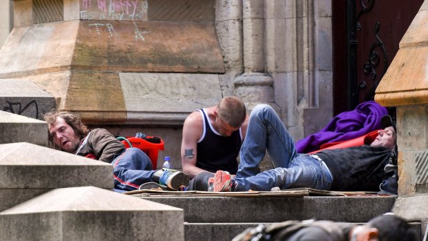 Some of the homeless people who were moved on from Flinders Street are now camped at St Paul's Cathedral. 