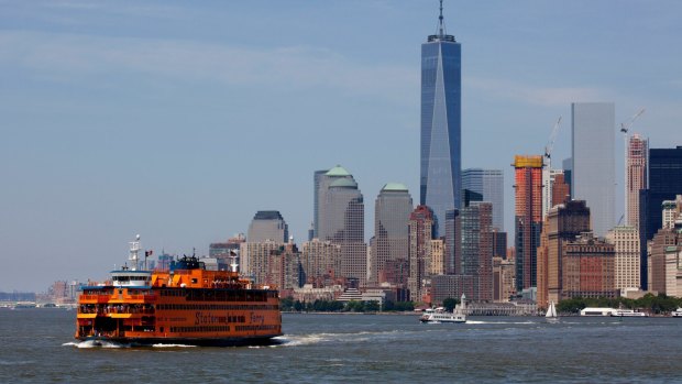 Staten Island Ferry on the East River, leaving lower Manhattan.