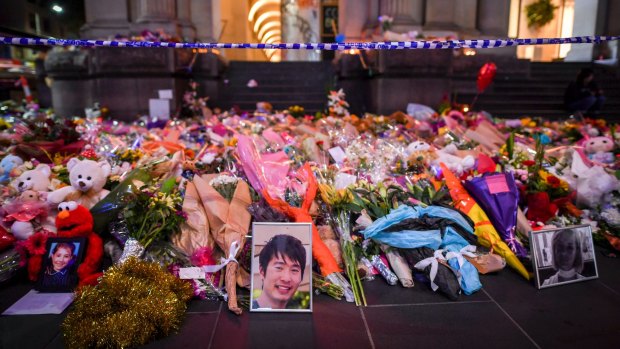 Floral tribute at the Bourke Street Mall.