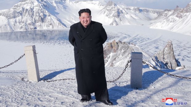 Kim Jong-un was said to have climbed Mount Paektu on Saturday in "smart shoes". 