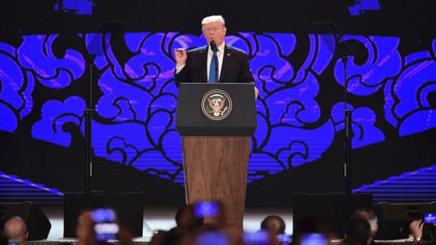 US President Donald Trump speaks on the final day of the APEC CEO Summit on the sidelines of the APEC Summit in Danang, Vietnam on Friday.