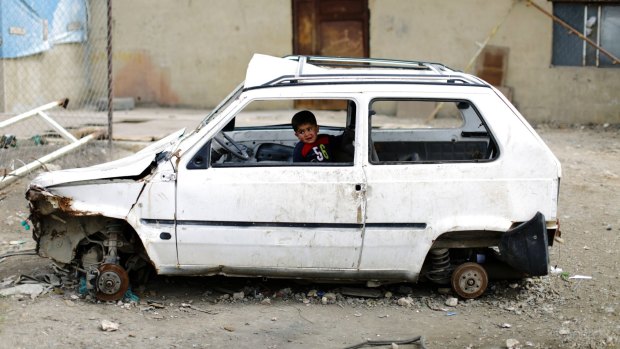 Going nowhere: a Syrian refugee boy in the al-Marj camp in Lebanon's eastern Bekaa Valley.