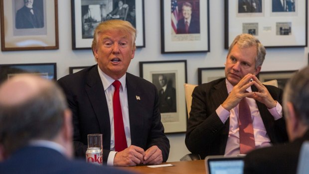 President-elect Donald Trump held a meeting with Arthur Sulzberger jnr, right, publisher of  <i>The New York Times</i>, along with reporters, editors and columnists from the paper.
