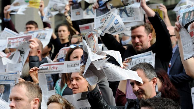 Staff walked out in protest of Fairfax Media's staff cuts.