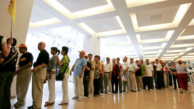 The visitors line at the National Palace Museum in Taipei, Taiwan.