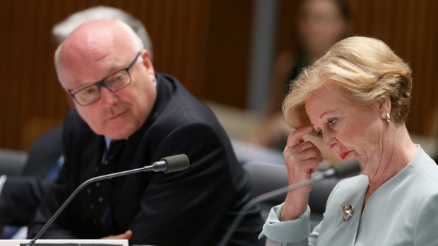Attorney-General George Brandis and Australian Human Rights Commission president Professor Gillian Triggs during Tuesday's estimates hearing.