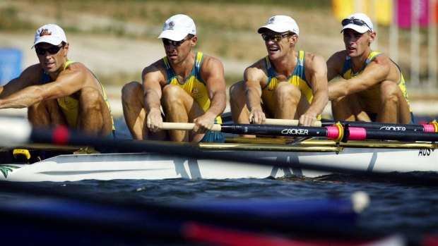 Happier times: Australia men's lightwieght four, from left  Simon Burgess, Ben Cureton, Anthony Edwards and Glen Loftus. There will be no men's lightweight four at this year's Olympics.