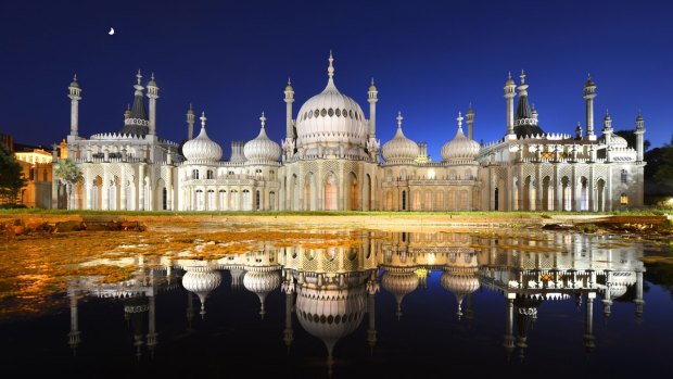 The Brighton Pavilion by moonlight and floodlight.