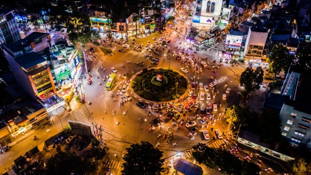 Nga sau Cong Hoa roundabout or traffic circle in Ho Chi Minh City.