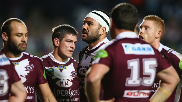 On the outer: Manly hooker Matt Ballin (second from left) has a contract with the Sea Eagles but has been told to look elsewhere.