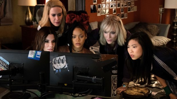 From foreground left, Sandra Bullock, Sarah Paulson, Rihanna, Cate Blanchett and Awkwafina in Ocean's 8. 