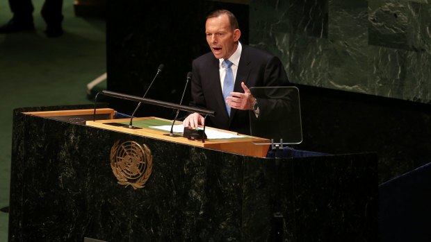 Prime Minister Tony Abbott, pictured at the UN General Assembly in New York last year, has been criticised in the US for his policies on asylum seekers.