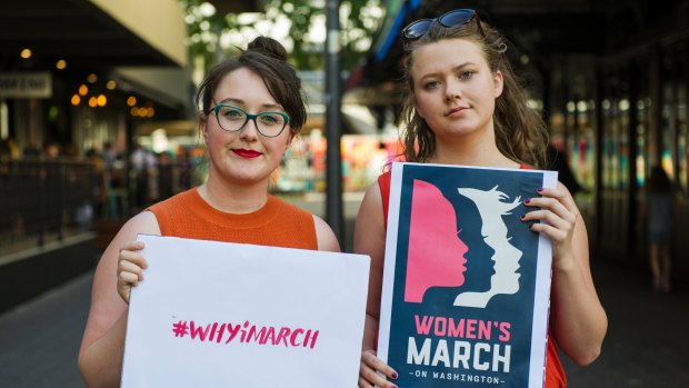 Coordinators of Women's March in Canberra, Codie Bell and Lizzy O'Shea. 