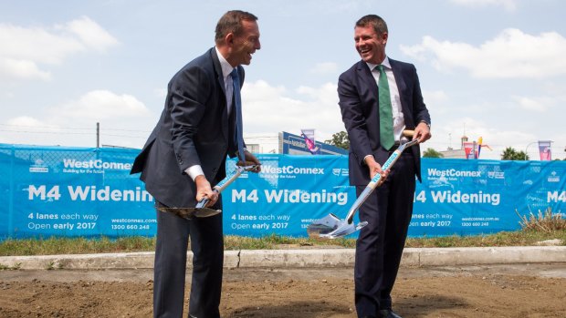 Prime Minister Tony Abbott and NSW Premier Mike Baird mark the beginning of construction on WestConnex.