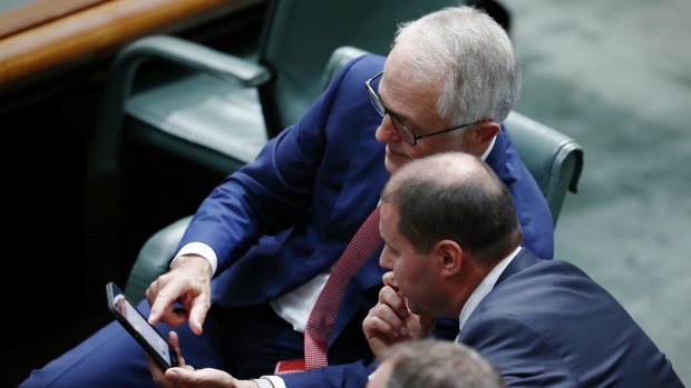 Prime Minister Malcolm Turnbull and Energy Minister Josh Frydenberg during question time  on Monday.