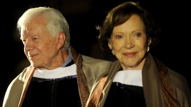 Jimmy Carter and his wife, Rosalynn, after a ceremony  in 2009 honouring them for their humanitarian work.