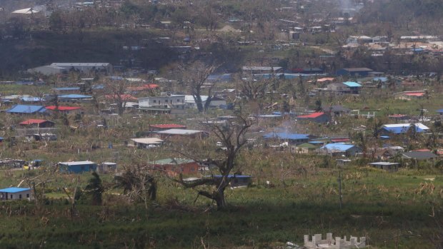 A village near Port Vila left scarred by Cyclone Pam.