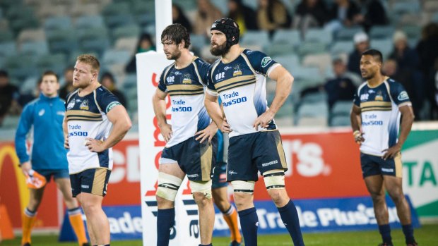 Sam Carter and Scott Fardy rue another close Brumbies loss.