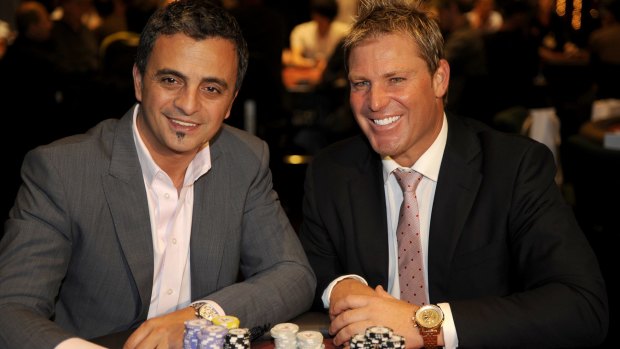 Shane Warne and Joe Hachem at a charity poker tournament.