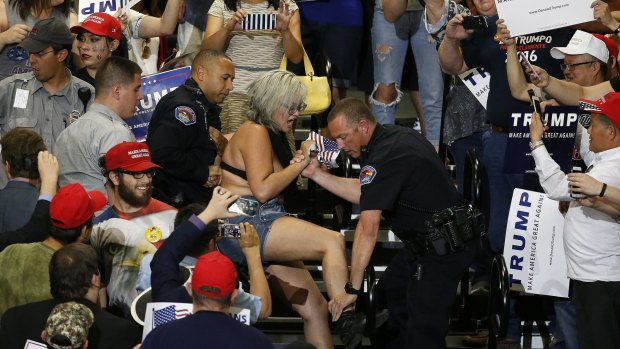 A protester is removed during a speech by Republican presidential candidate Donald Trump in Albuquerque, New Mexico on Tuesday.